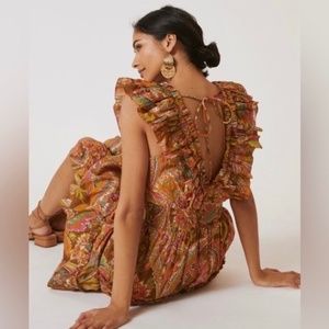 Love The Label Ruffled-V Neck Topanga Maxi Dress With Smocked Waist Sz S